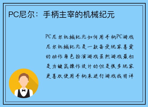 PC尼尔：手柄主宰的机械纪元