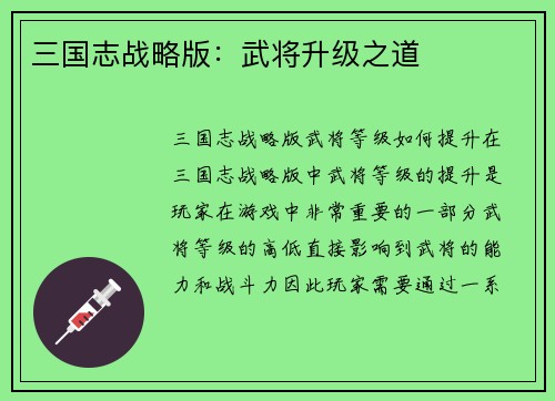 三国志战略版：武将升级之道
